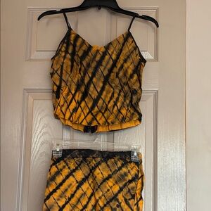 Yellow and Black Tie-Dye Two-Piece Set